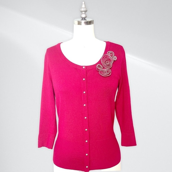 White House Black Market Pink Snap Front Sweater Cardigan Size XS - Picture 1 of 12